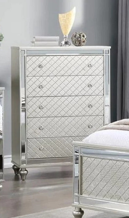 Silver Wood 5-Drawer Dresser - Bedroom Chest