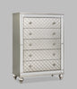 1pc Glam 5-Drawer Bedroom Chest Diamond Patterned Drawer Fronts Silver Finish