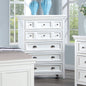 Transitional Style 1pc Chest White Finish 5-Drawers Cup Handle And Round Knobs Felt Line Drawers Ball Bearing Glides