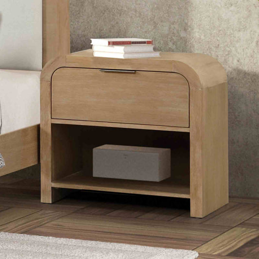 Natural Finish 1pc Nightstand Mango wood Veneer Bedroom Furniture Bedside Table Metal Finger Pulls Transitional Style