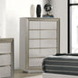 1pc Chest 5-Drawers Plinth Base Silver Molding Glass Shelf Felt Lined Drawers Gray Finish Glam Style Bedroom Furniture