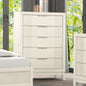 1pc Chest Metal Side Glides Chrome Finger Pulls 5-English Dovetail Drawers Accent Fluted Design Antique White Finish Transitional Style Bedroom