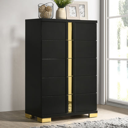 Black And Gold Finish Contemporary Style 1pc Chest Modern Design Metal Bracket Legs Gold Dust Proof Case Ball Bearing Glides Bedroom Furniture