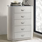 Modern Contemporary Style 1pc Chest Unique Look Chrome Handles Cultured Stone On Top 5-English Dovetail Drawers Vertical Receded Silver Line Light Gray Finish Bedroom Furniture