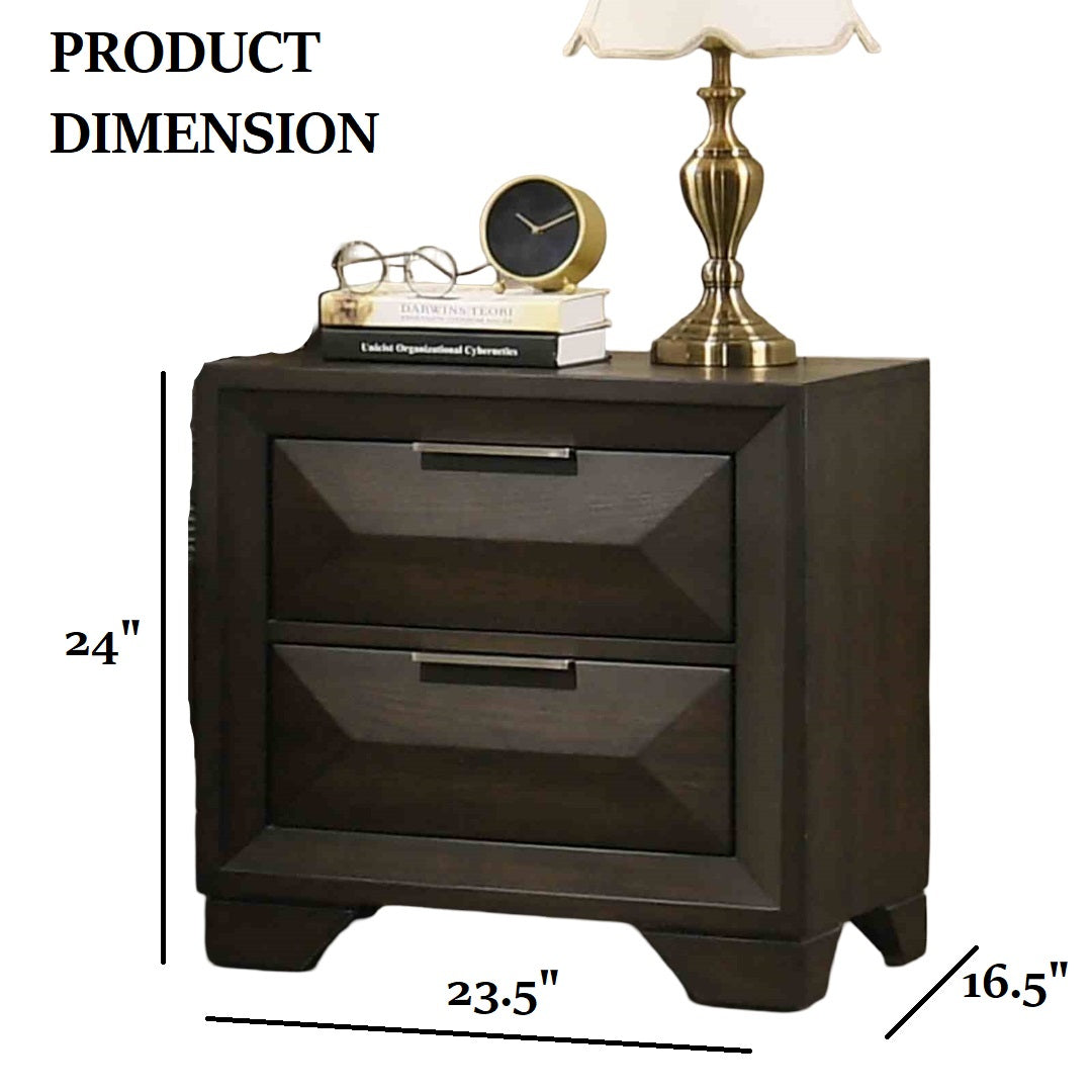 Espresso Transitional Nightstand with 2 Drawers for Bedroom