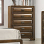 Transitional Style Chest 1pc English Dovetail Drawers Center Metal Glides Cup Handles Bracket Legs Brown Finish Bedroom Furniture