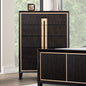 Contemporary Style 5-English Dovetail Drawer Chest 1pc Gold Accent Finish Felt Lined Top Drawer Espresso Finish Bedroom Furniture