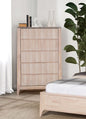 Mid-Century Modern 1pc Chest Hidden Handles Splayed Bracket Feet Vertical Receding White Wash Finish Bedroom Furniture