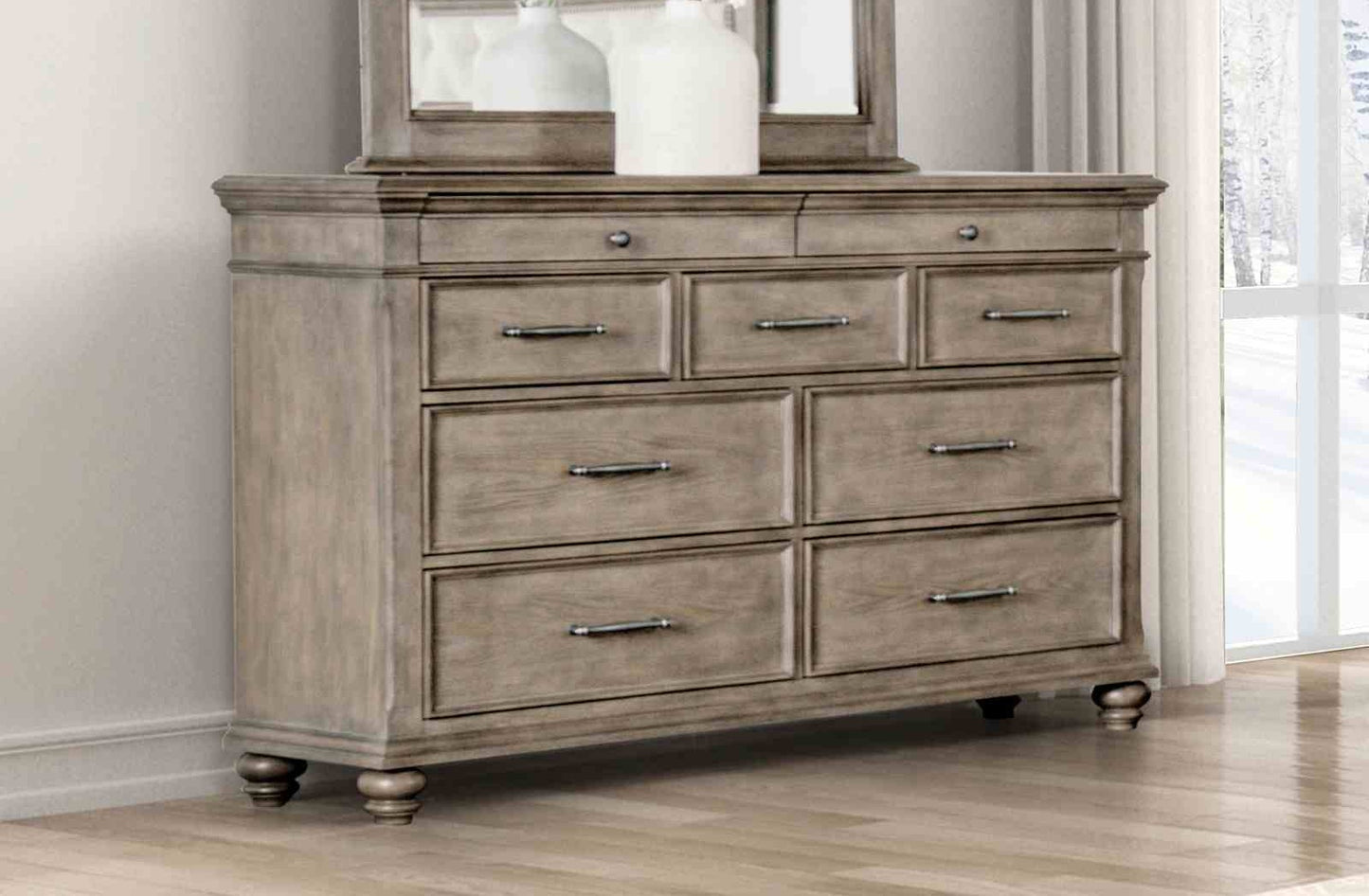 Traditional Bedroom 1pc Dresser Only Aged Oak Color Ball-Bearing Slides Bun Feet Wooden Furniture