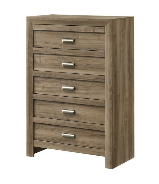 1pc Contemporary Style Five Drawers Storage Tall Chest Wooden Bedroom Furniture Light Brown Warm Wood Finish