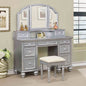 Transitional Style  1pc Vanity w/ Stool Set Knob Handles Storage Drawers 3-Sidded Mirror Silver Finish Bedroom Furniture