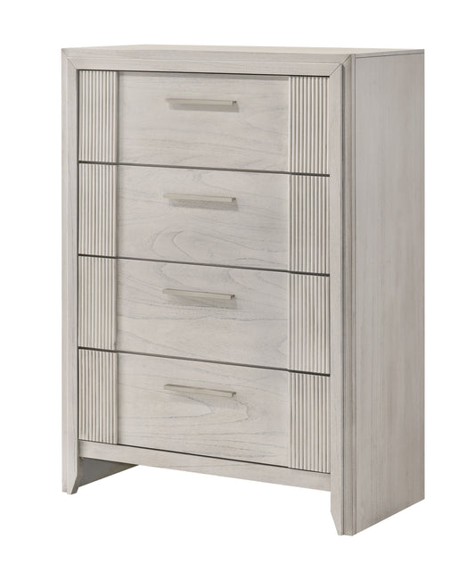 1pc Contemporary 4-Drawer Tall Storage Chest Mist White Finish Wooden Furniture