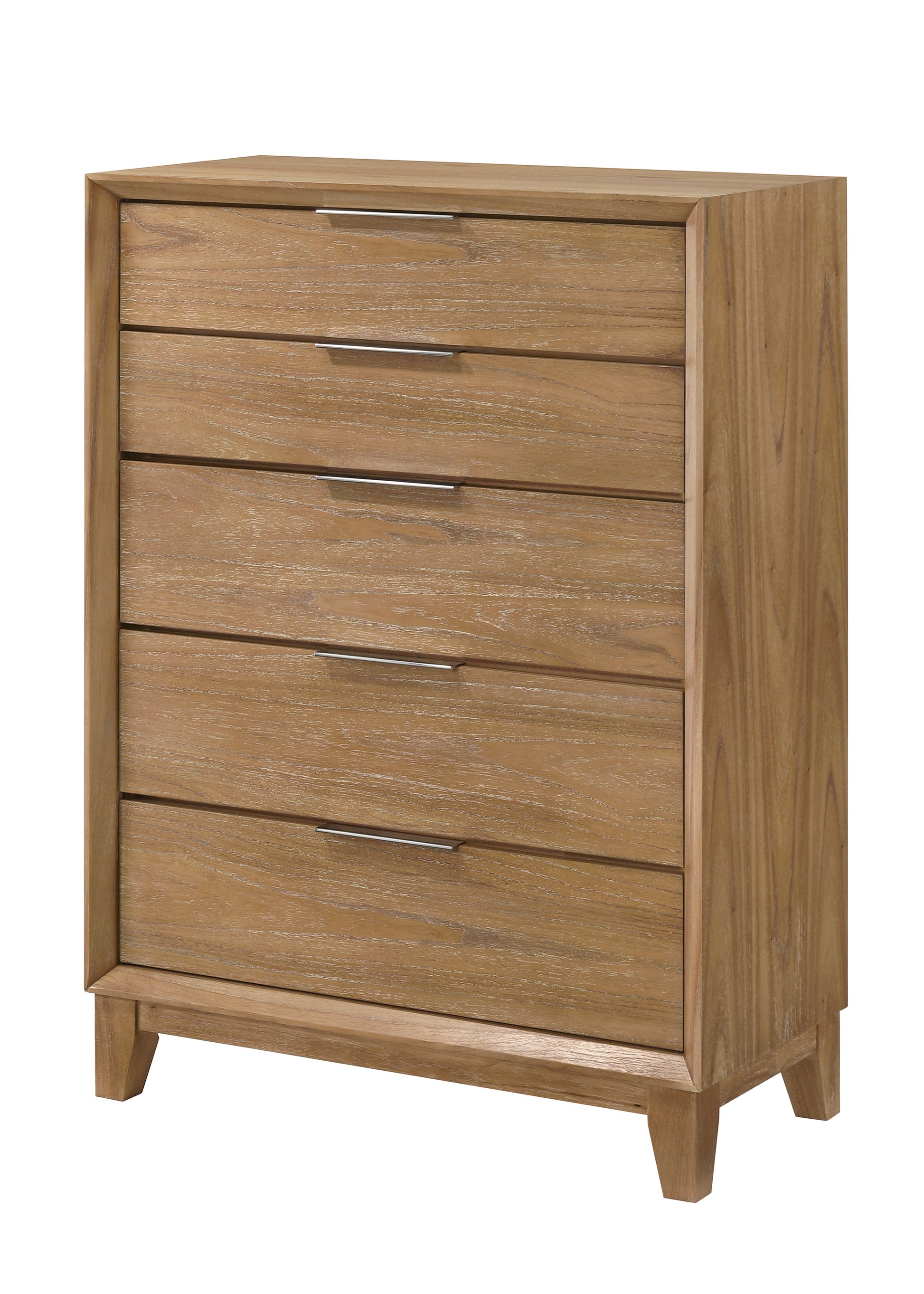 1pc Contemporary 5-Drawer Tall Chest Natural Wood Finish Wooden Bedroom Furniture