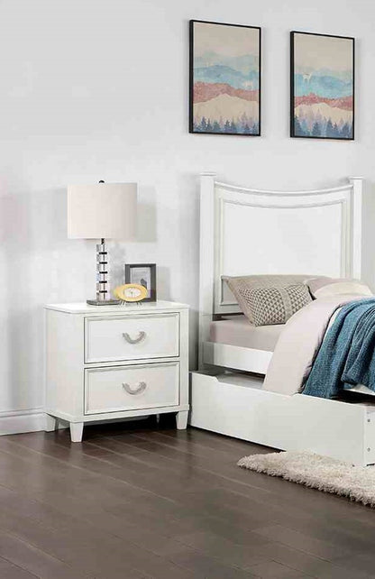 Transitional White 1pc Nightstand Only Dovetail Drawers Solid wood Bedside Table Chrome Hanging Pulls