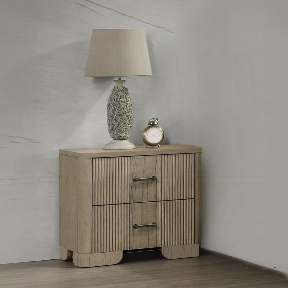 1pc Transitional Style Nightstand with 2x Storage Drawers Reeded Front Antique Oak Finish Wooden Rustic Bedroom Furniture
