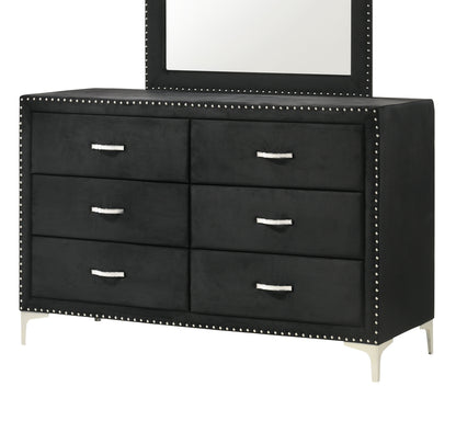 Glam Style 1pc Six Drawers Dresser Fabric Upholstered Tufted Nailhead Tempered Glass Wood Metal Fabric Bedroom Furniture