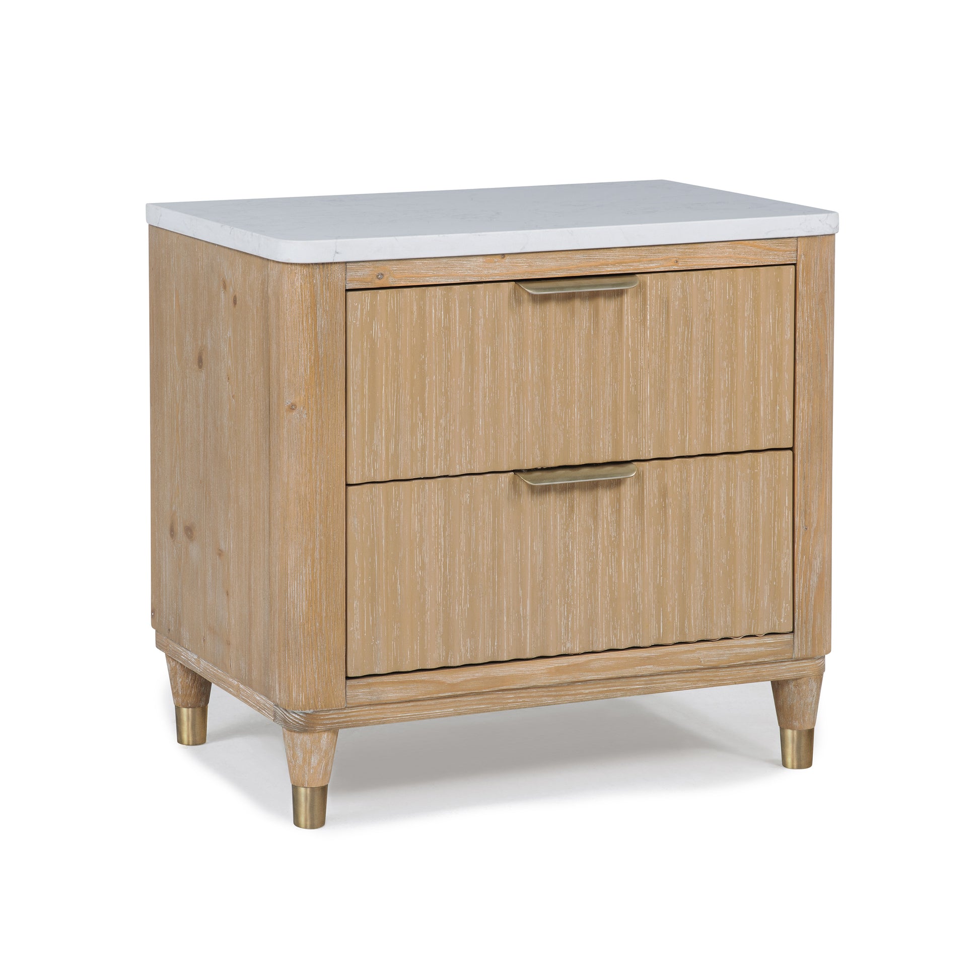 Modern Aesthetic Natural Wood Finish Ample Storage Space 1pc Nightstand Engineered Stone Top Fully Extension Glide Brass-accented Hardware