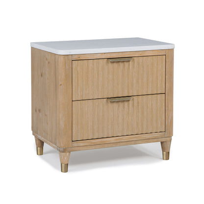 Modern Aesthetic Natural Wood Finish Ample Storage Space 1pc Nightstand Engineered Stone Top Fully Extension Glide Brass-accented Hardware