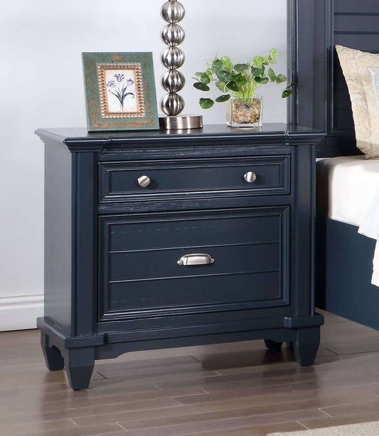 Transitional Style 1pc Nightstand Nickel Round Knobs And Cup Pull Ball Bearing Glide Slate Blue Finish Bedroom Furniture