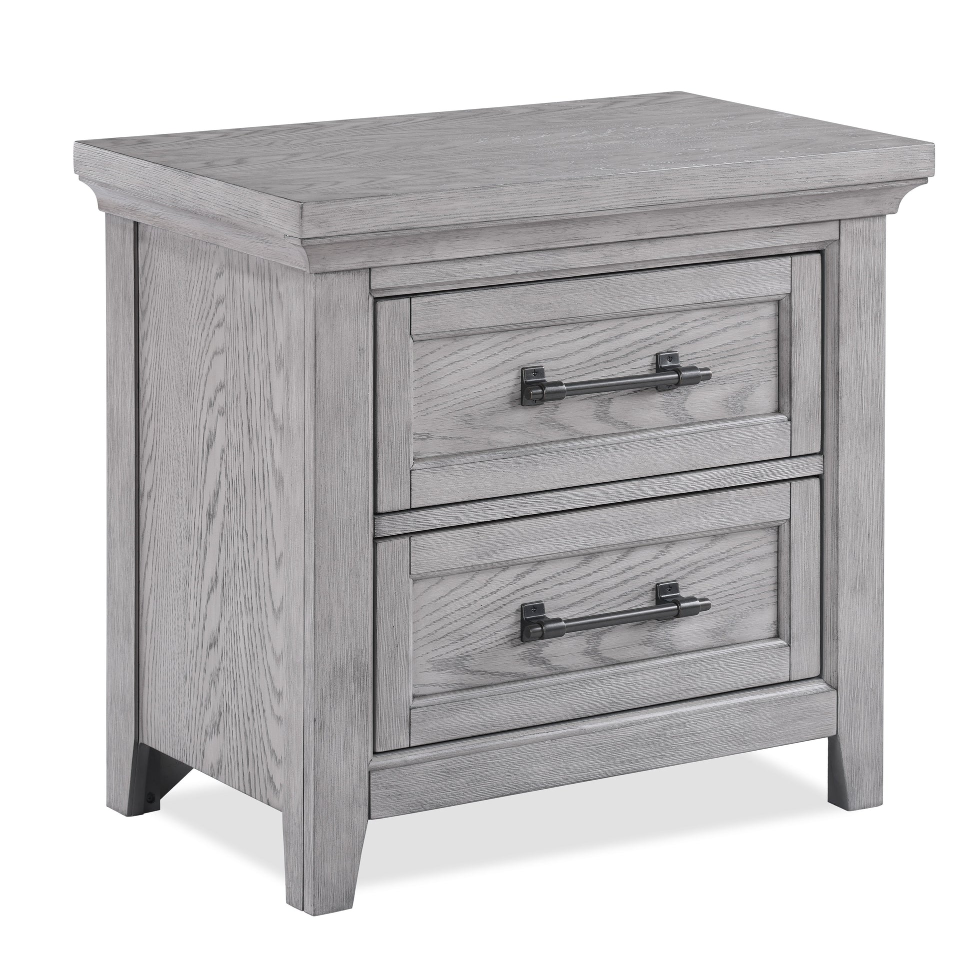 1pc Gray Contemporary Rustic Wood Finish Two Drawers Nightstand Wooden Bedroom Furniture Metal Pull Grey