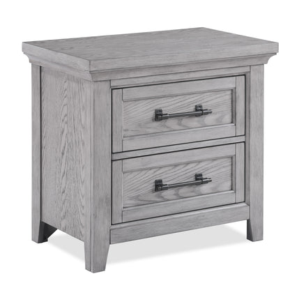 1pc Gray Contemporary Rustic Wood Finish Two Drawers Nightstand Wooden Bedroom Furniture Metal Pull Grey