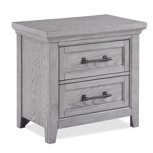 1pc Gray Contemporary Rustic Wood Finish Two Drawers Nightstand Wooden Bedroom Furniture Metal Pull Grey