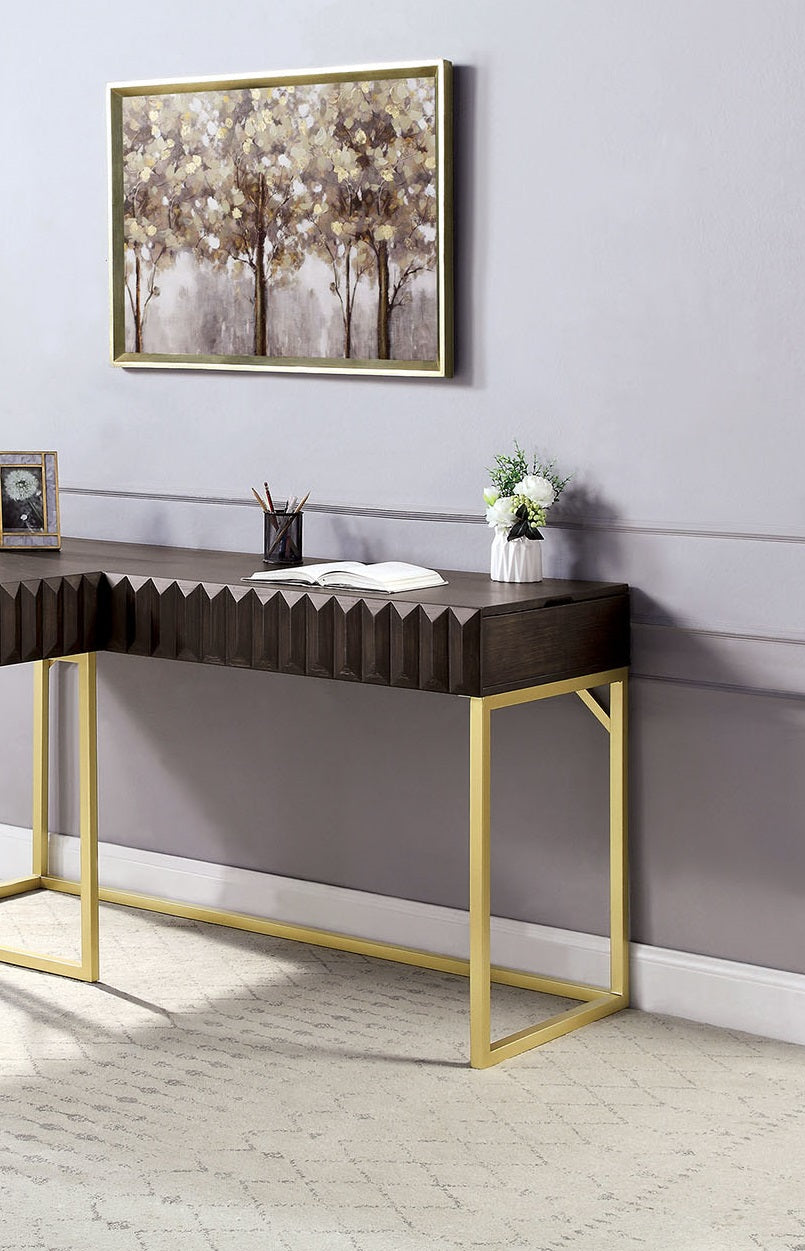 Walnut Computer Desk - Industrial Style with Drawers
