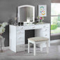 Contemporary Style 1pc Vanity Set 3mm Mirror LED Lights Storage Drawers Wooden Glides White Finish Stool Included Bedroom Furniture