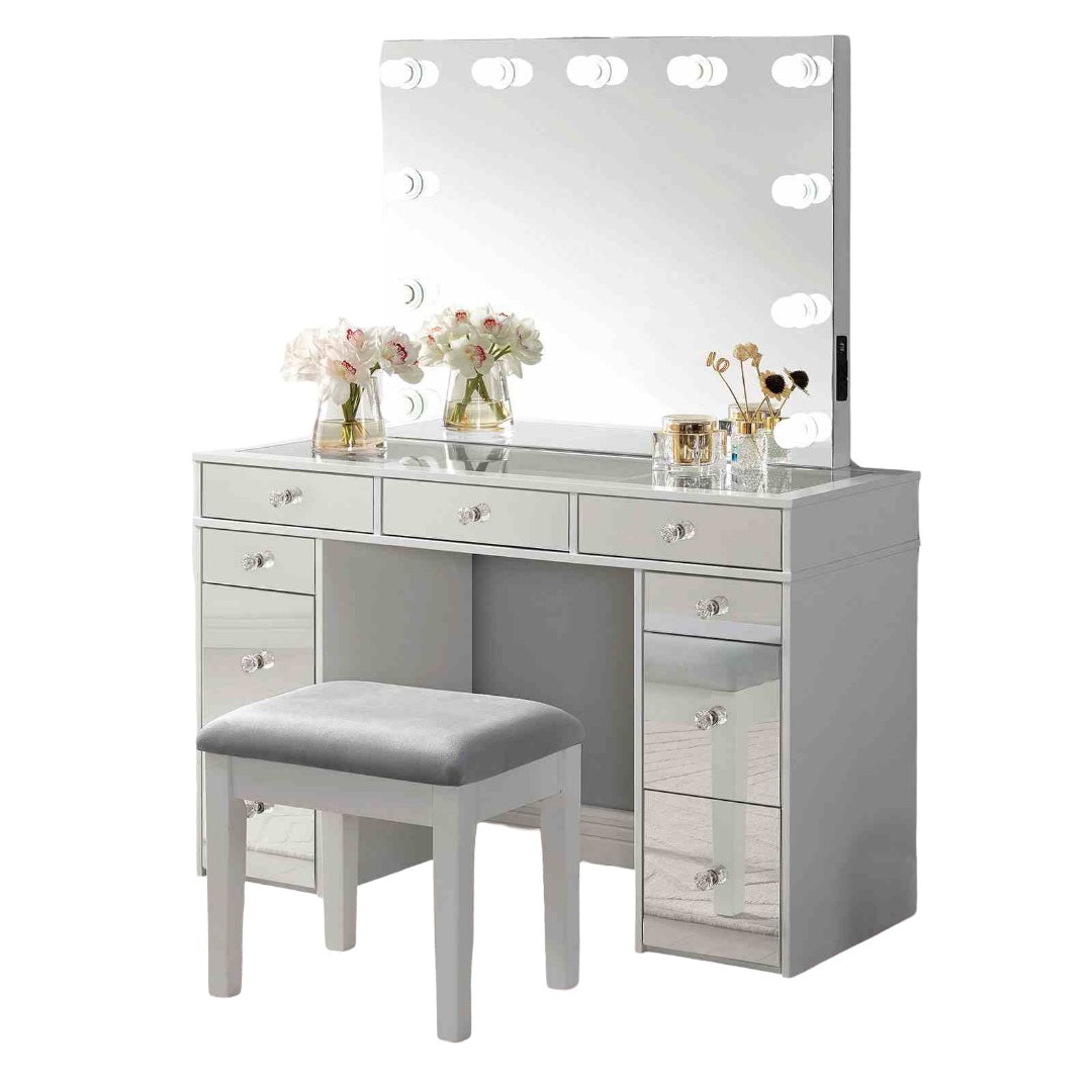 Glam Solid Wood Vanity with Mirror and Storage Drawers for Bedroom