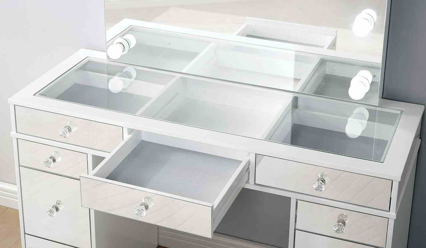 Glam Solid Wood Vanity with Mirror and Storage Drawers for Bedroom