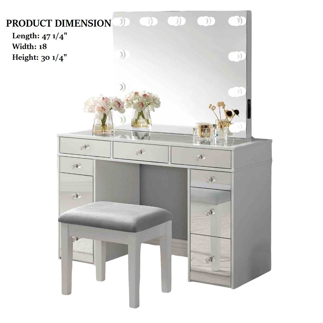 Glam Solid Wood Vanity with Mirror and Storage Drawers for Bedroom