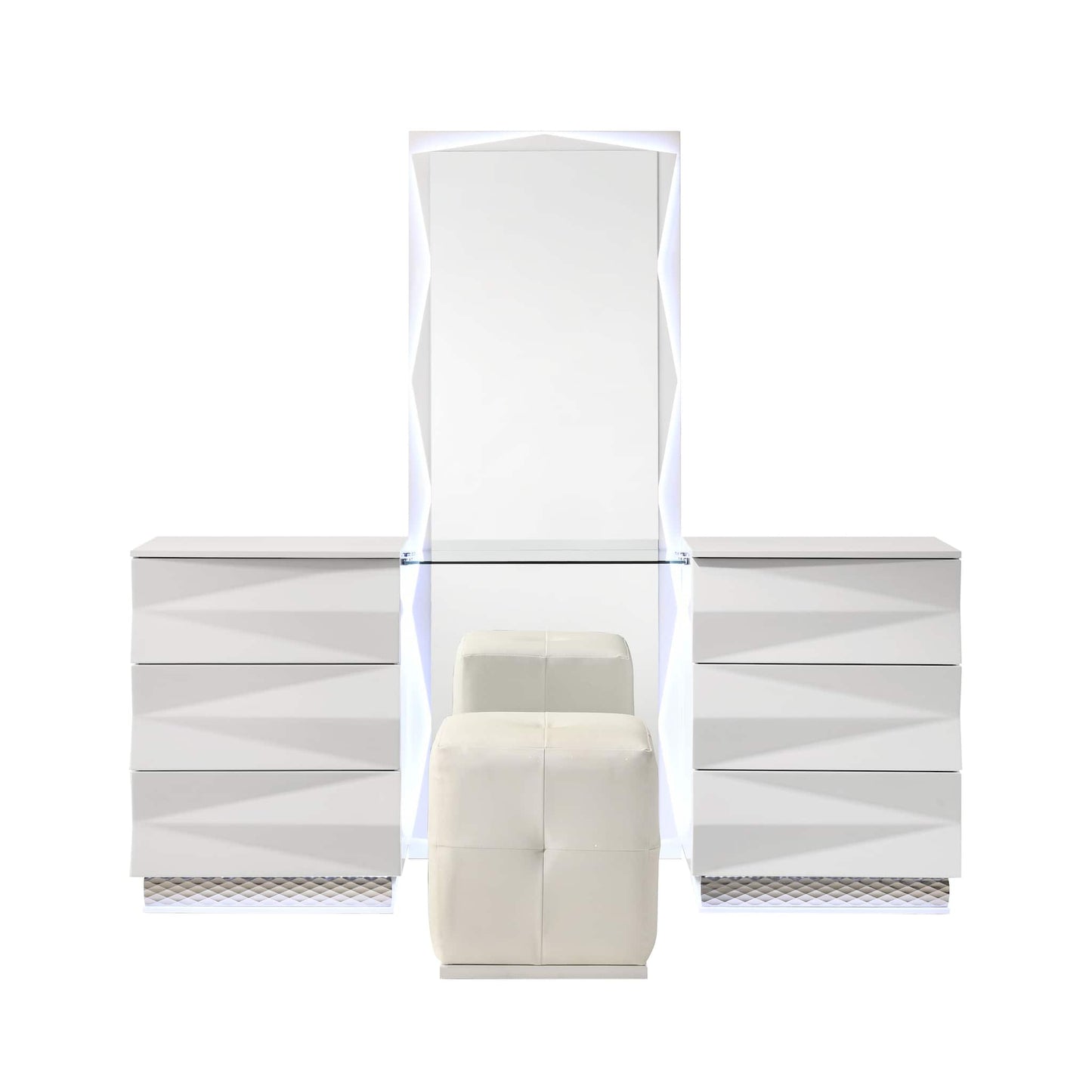 White Bedroom Vanity Set with 5 Drawers & Mirror