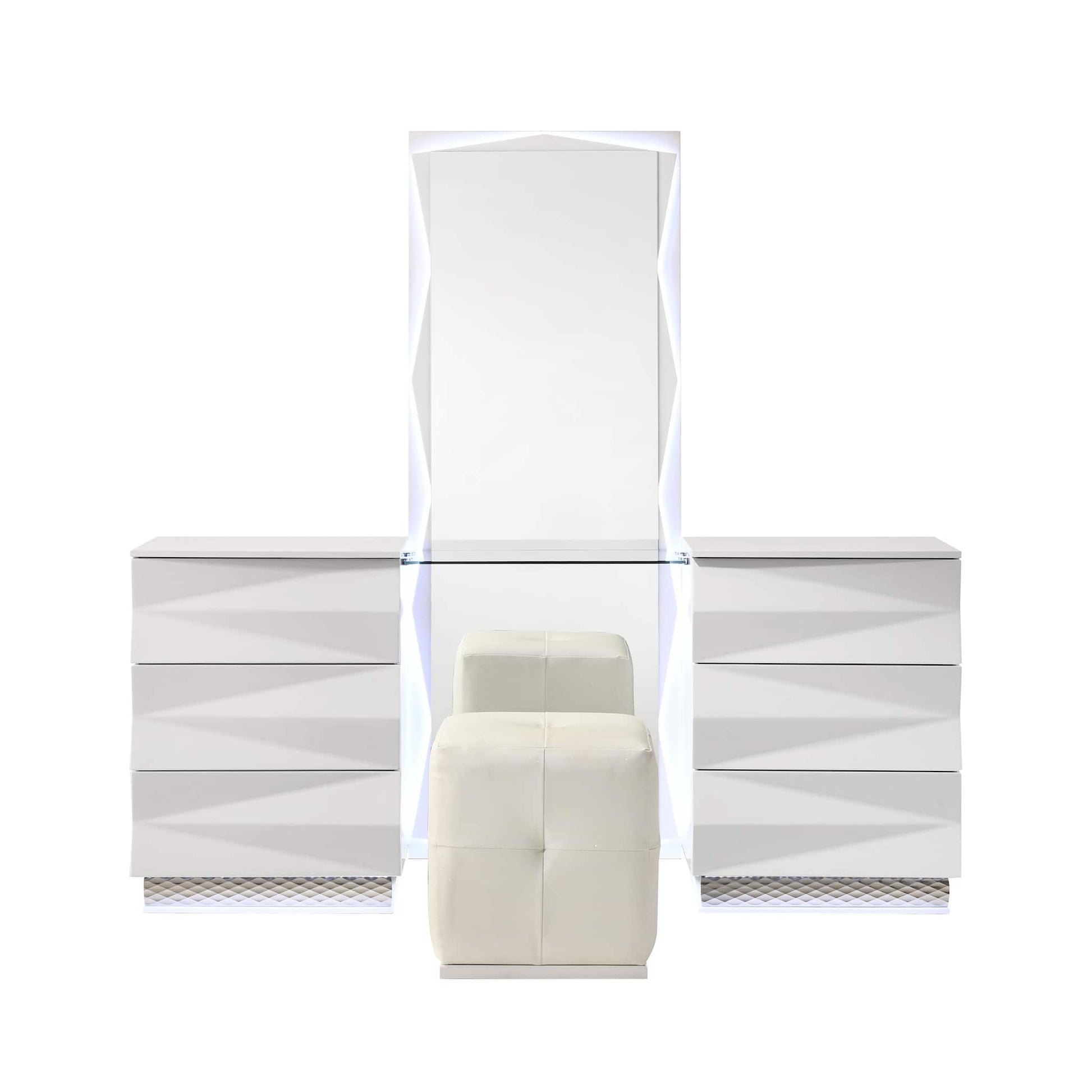 White Bedroom Vanity Set with 5 Drawers & Mirror