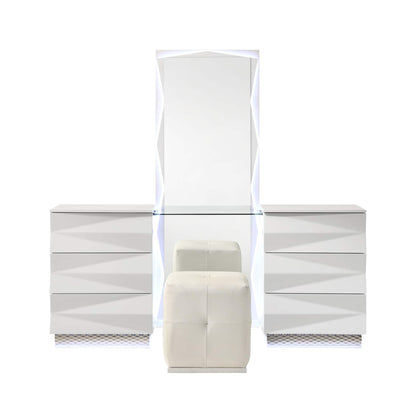 White Bedroom Vanity Set with 5 Drawers & Mirror