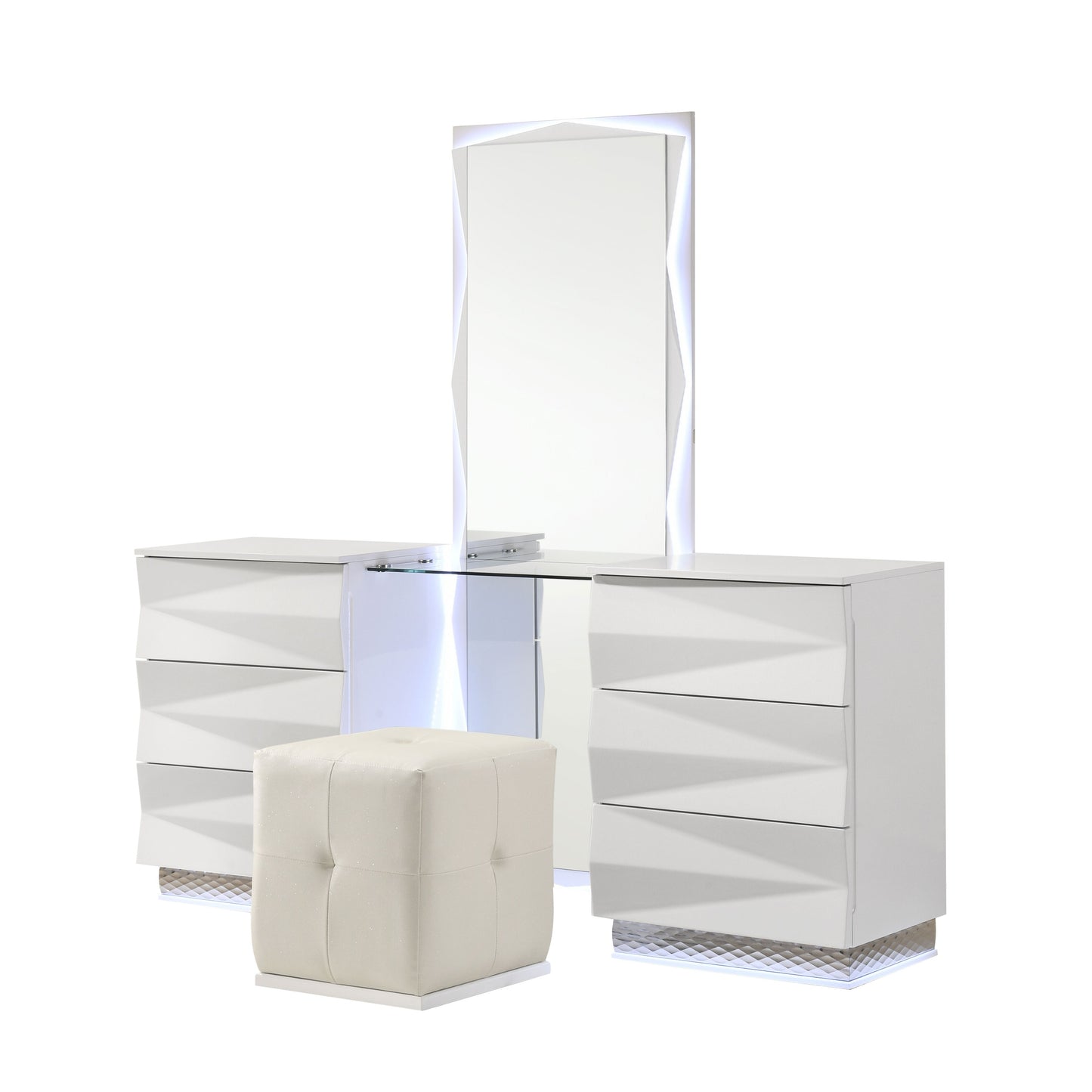 White Bedroom Vanity Set with 5 Drawers & Mirror