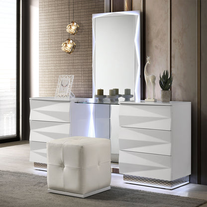White Bedroom Vanity Set with 5 Drawers & Mirror