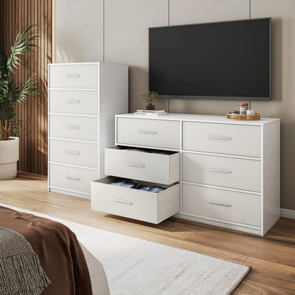 5-Drawer Dresser with Large Fabric Drawers, White