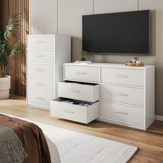 5-Drawer Dresser with Large Fabric Drawers, White