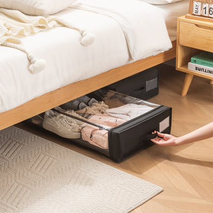 Set of 2 Under-Bed Rolling Storage Container with Transparent Cover, Versatile Space-Saving Design, and Smooth-Glide Multi-Directional Wheels – Ideal for Organizing Clothes, Shoes, and More