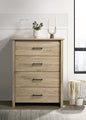 Seraphiel 32"W Light Oak Finish 4-Drawer Chest with Black Handles