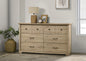 Elettra 57"W Light Oak Finish 6-Drawer Dresser with Black Handles