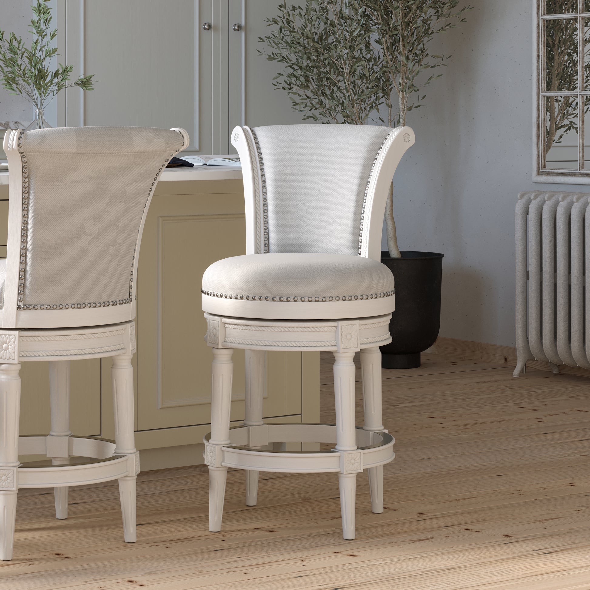 26in. Wood Counter-Height Swivel Barstool with High-Back, 1PC