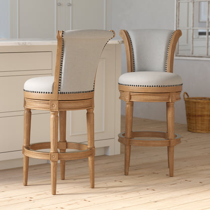 31in. Wood Bar-Height Swivel Barstool with High-Back, Weathered Natural, 1PC