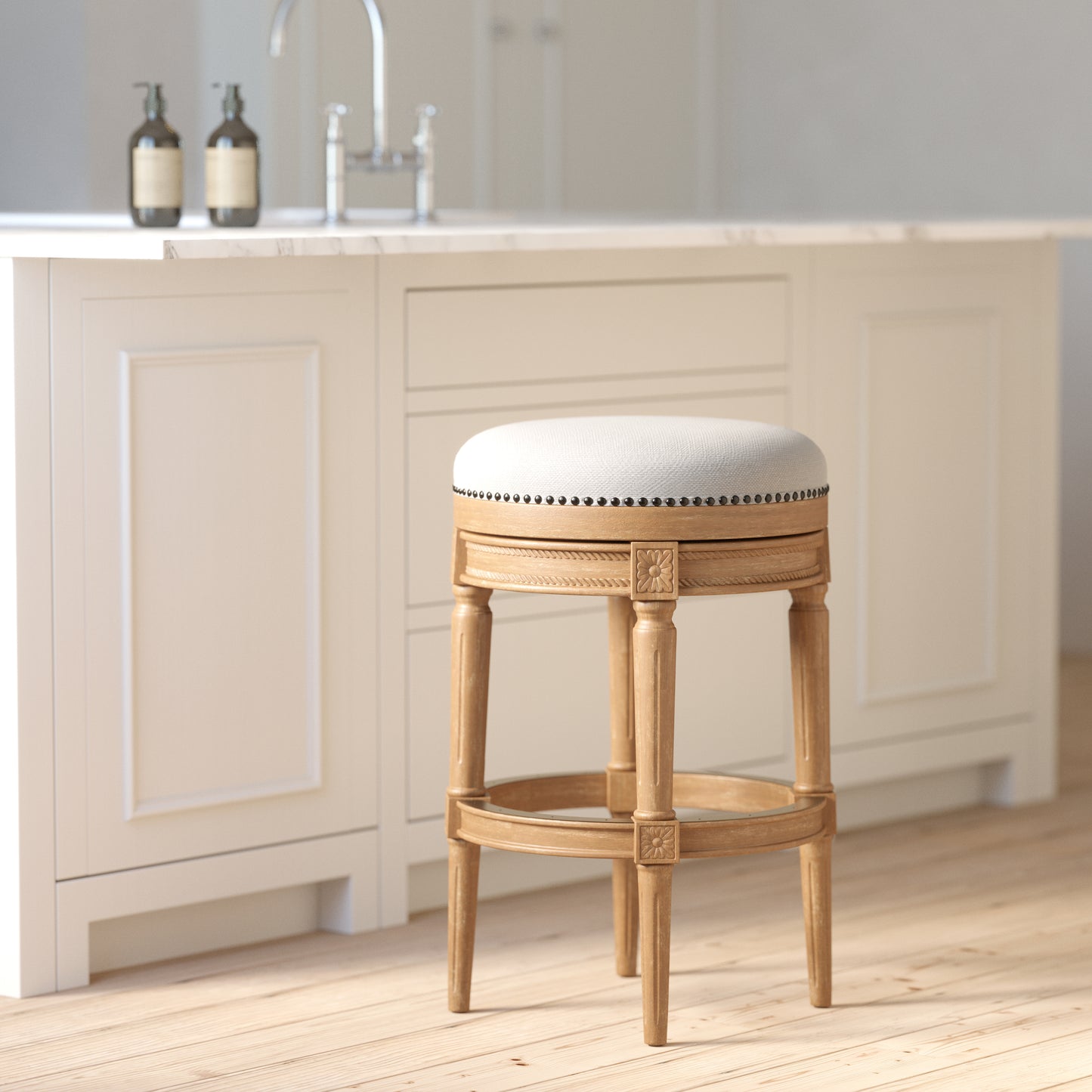 31"H Backless Swivel Bar Stool, Weathered Natural, 1PC