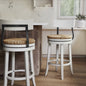 31" Wood Bar-Height Bar Stool with Natural Seagrass Seat, Reclaimed White, 1PC
