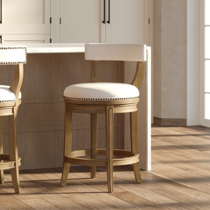 26" Counter-Height Bar Stool, Pecan Finish with Linen Fabric Seat and Back, 1PC