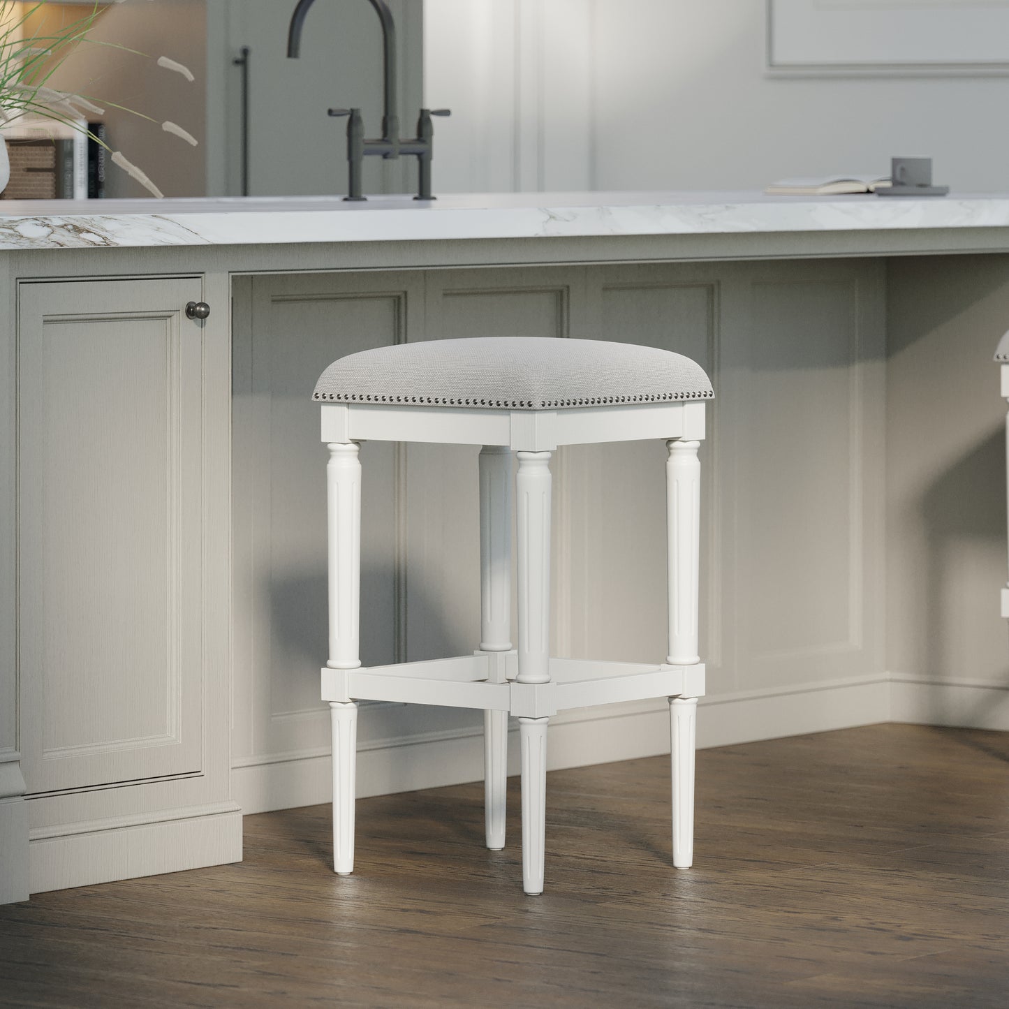 31"H Square Bar Stool, White, 1PC