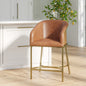 26" Modern Counter Stool,  Tobacco Brown Faux Leather & Gold Steel Frame, 1PC