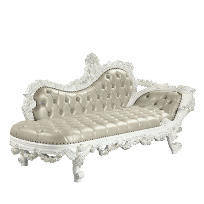 Vanaheim Beige Synthetic Leather & Antique White Finish Bench (Assembled)