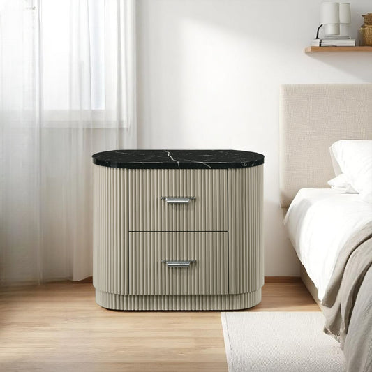 Travonte Gray Linen & Beige Nightstand